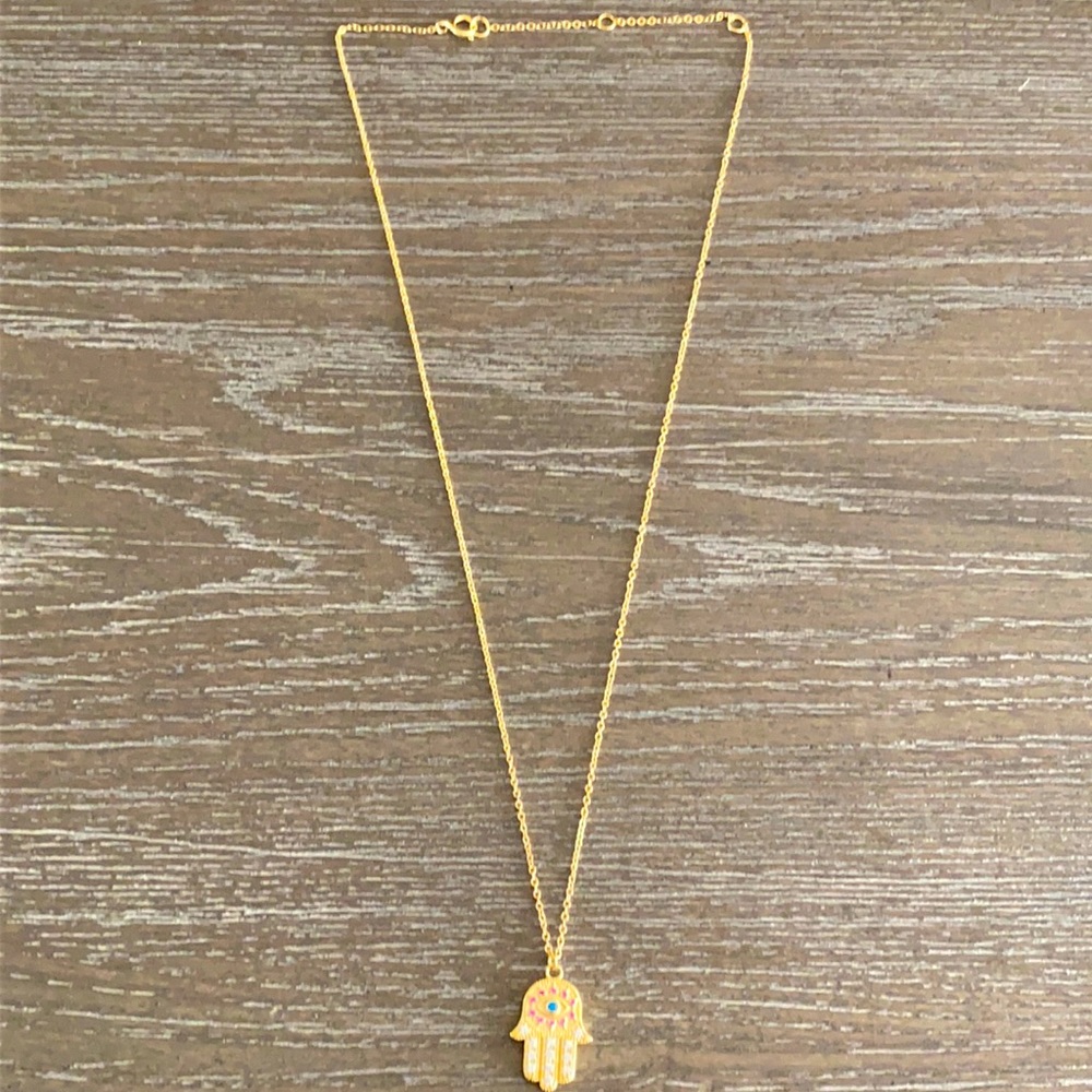 Good Plater Sterling Silver Jeweled Hamsa Adjustable Necklace